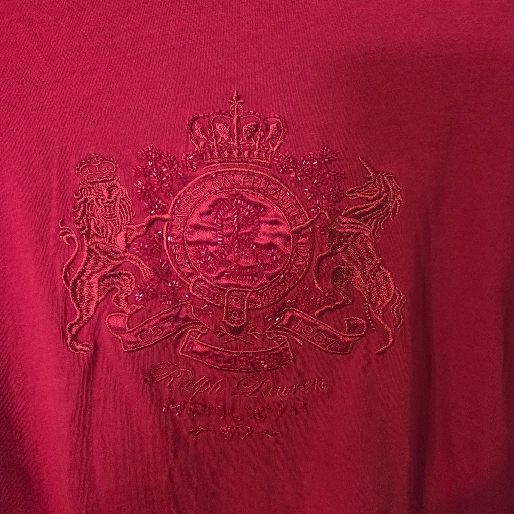 Ralph Lauren Womens Preppy Classic Embroidered & Beaded Crest Logo Shirt. Sz L - Picture 3 of 5